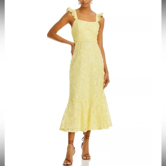 Aqua | Dresses | Aqua Bloomingdales Yellow Lace Midi Dress | Poshmark